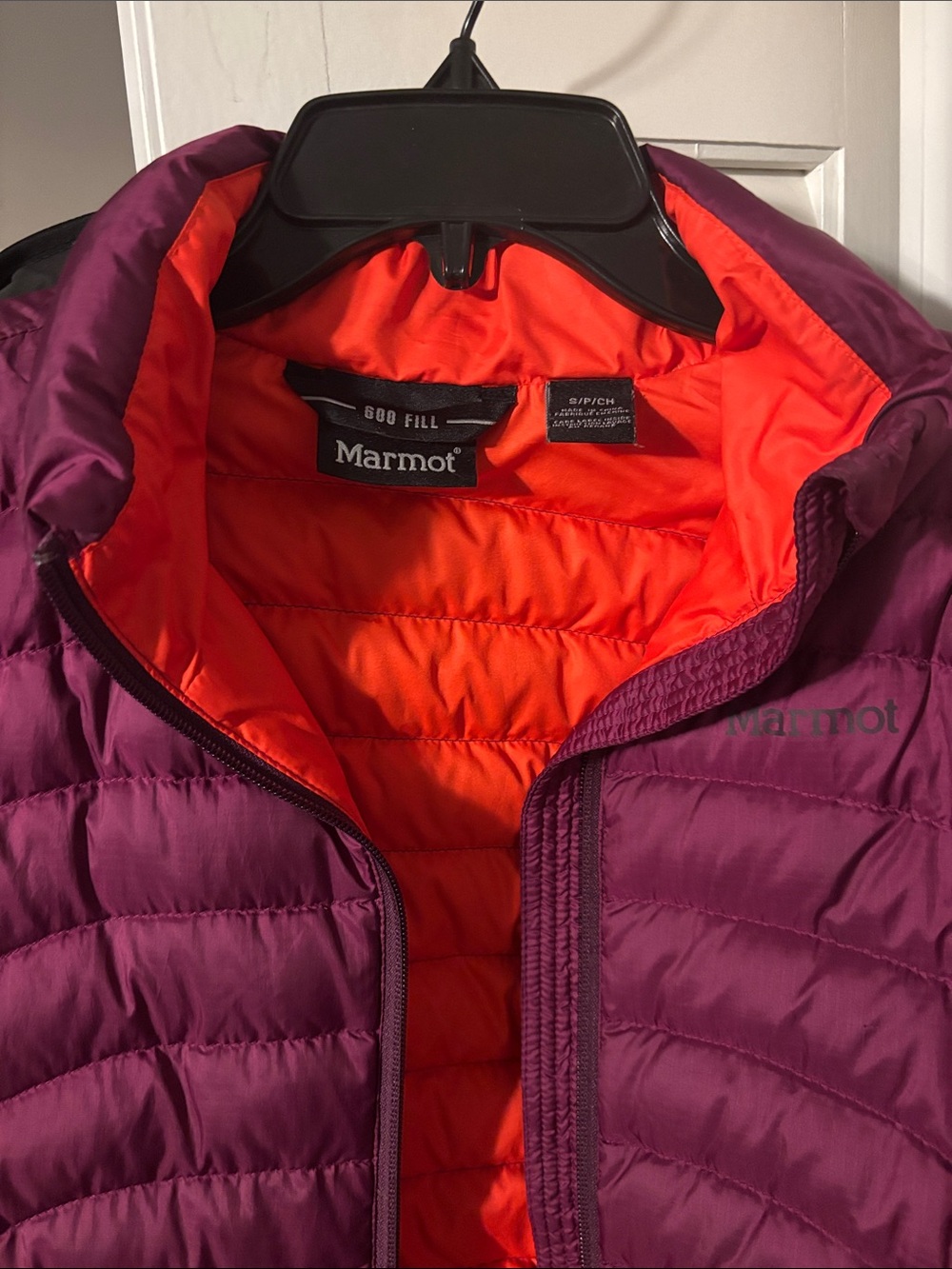 Marmot Women's Purple Puffer Jacket with Bright Orange Lining